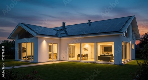 Wallpaper Mural Modern Eco-Friendly House with Solar Panels at Dusk Torontodigital.ca