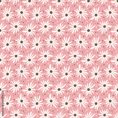 Modern seamless pattern featuring simple abstract blossoms. Flowers endless texture