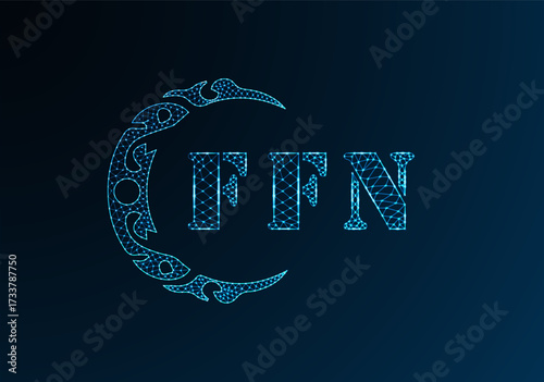 Low poly letter logo FFN design. FFN letter logo low poly vector design on blue color gradient background. FFN logo low poly design