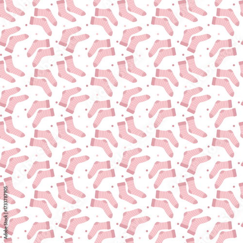 Bright clothing pattern with abstract sock elements. Pink socks endless texture cozy vibe