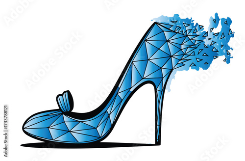 Blue Gemstone High Heel Shoe Dissolving Into Blue Cloud Shapes On White stiletto