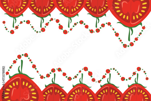 Healthy tomatoes illustration, great border for recipes, fresh food frame