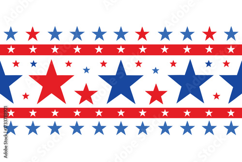 Patriotic Red and Blue Stars and Stripes Border Isolated on White Background