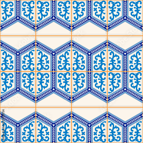 Gorgeous seamless pattern from dark blue and white Moroccan, Portuguese tiles, Azulejo, ornaments. Can be used for wallpaper, pattern fills, web page background,surface textures.
