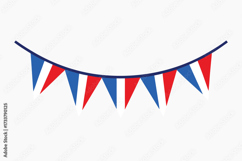 Fototapeta premium Red, White and Blue Triangular Pennant Banner Garland Illustration on a White Background