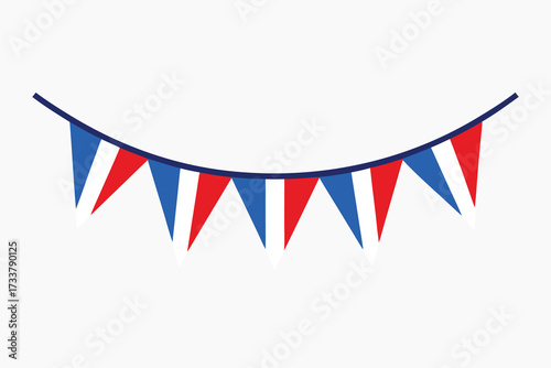 Red, White and Blue Triangular Pennant Banner Garland Illustration on a White Background