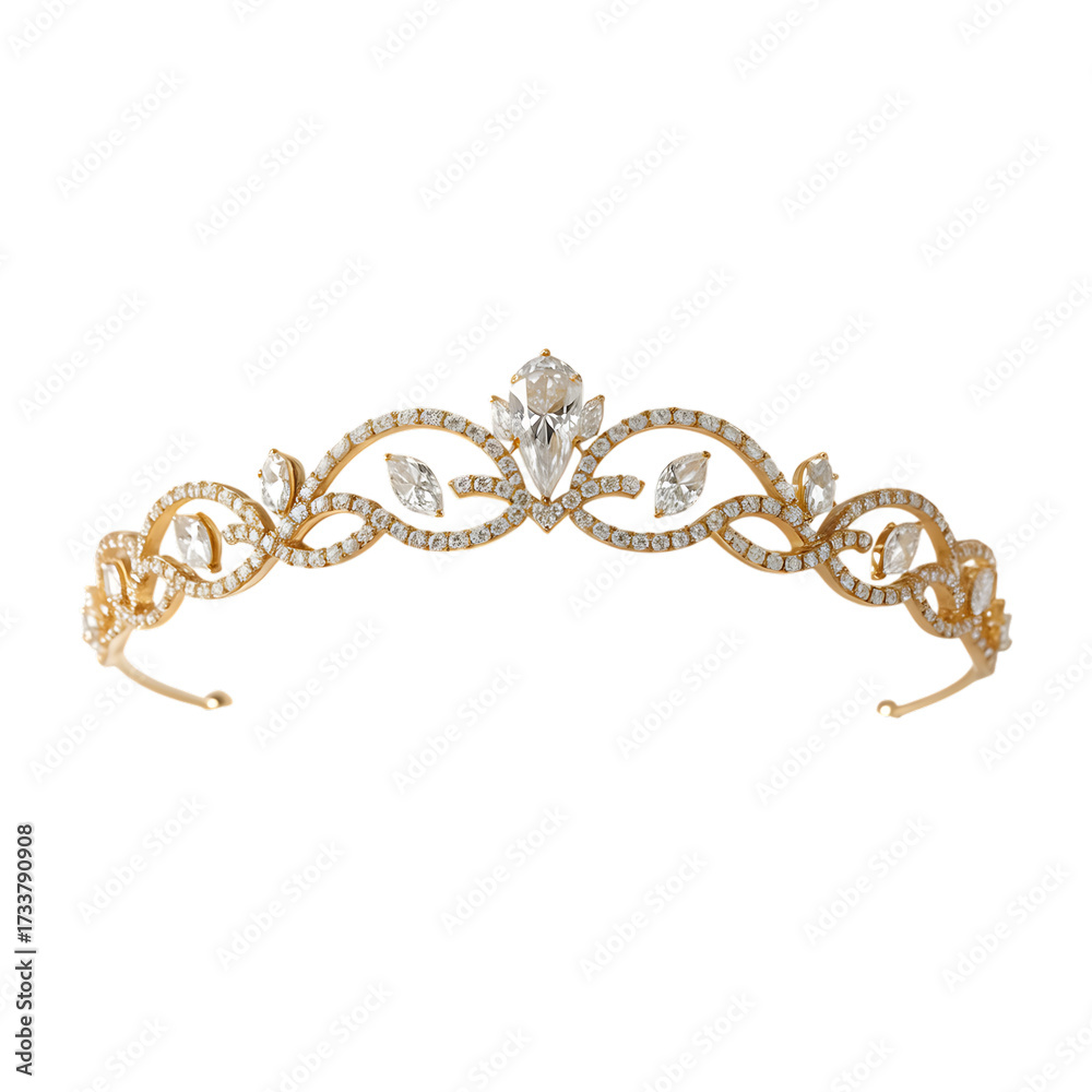 Fototapeta premium Ornate golden tiara with clear diamonds crown diadem