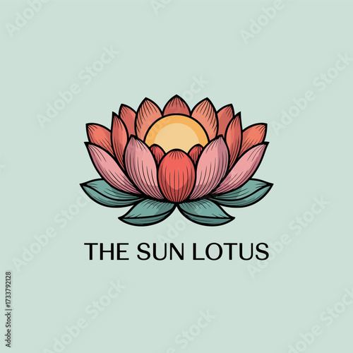 sun lotus flower logo, warm sunrise petals, mindfulness wellness identity, spiritual balance theme, elegant yoga brand vector