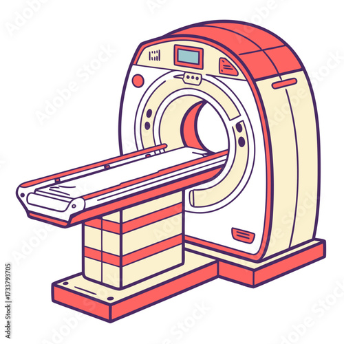 Bright coral and cream medical scanner with purple outline
