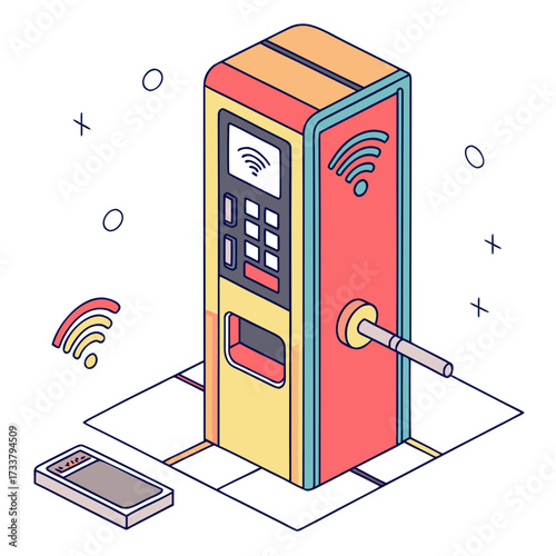 Colorful isometric smart door lock machine with keypad and phone