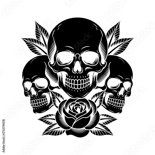 Skull and Vintage Tattoo T-shirt Vector Designs and Edgy, Punk-Inspired Graphics & Retro Tattoo Illustrations for Custom Graphic Tees-09