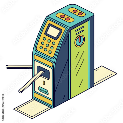 Colorful isometric turnstile with keypad and screen