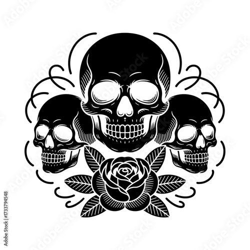 Skull and Vintage Tattoo T-shirt Vector Designs and Edgy, Punk-Inspired Graphics & Retro Tattoo Illustrations for Custom Graphic Tees-11