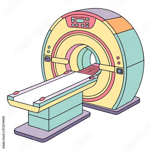 Colorful M R I machine with patient table vector illustration