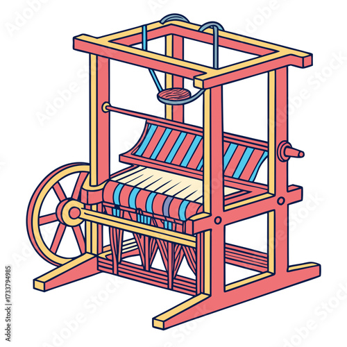 Colorful textile weaving machine vector illustration 1