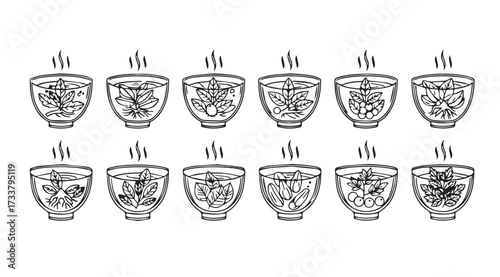 Vector art of tea cups isolated