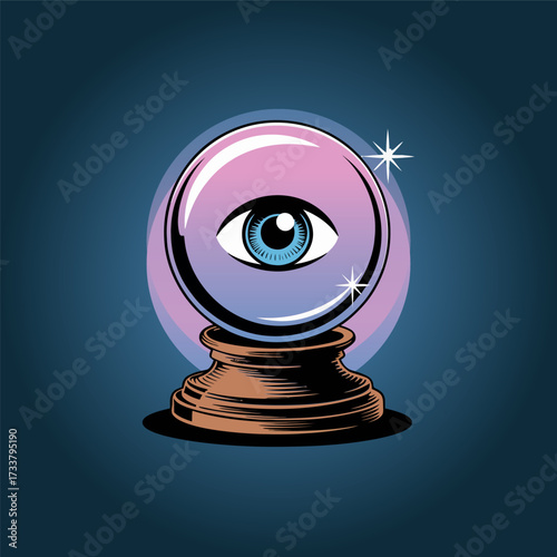 mystic crystal ball eye, fortune telling orb, watchful gaze symbol, occult divination icon, magical esoteric design, vector