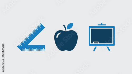 School icon set with ruler apple and chalkboard simple flat vector design element for education and learning isolated on white background