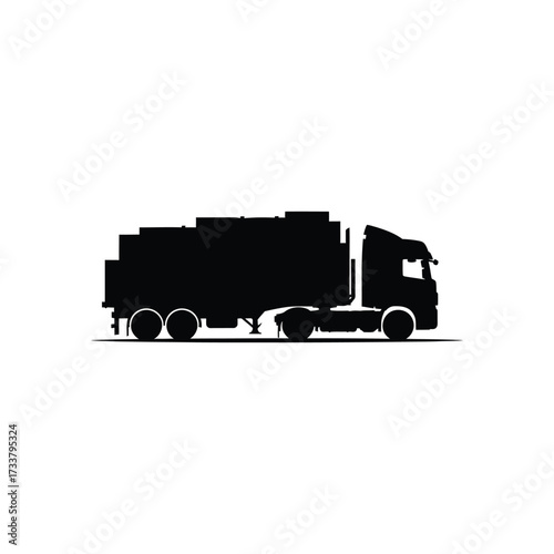 Silhouette of a Lumber Truck Transporting Logs on a White Background