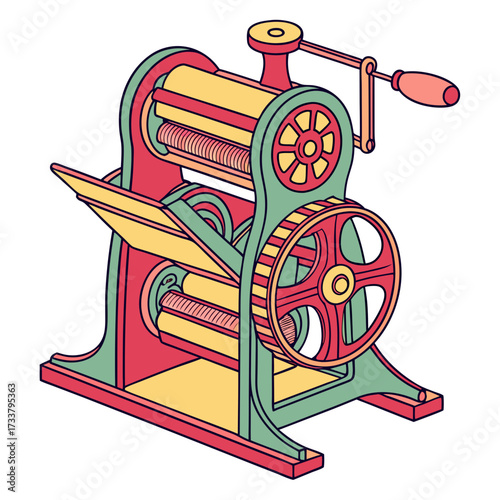 Colorful vintage printing press machine vector retro