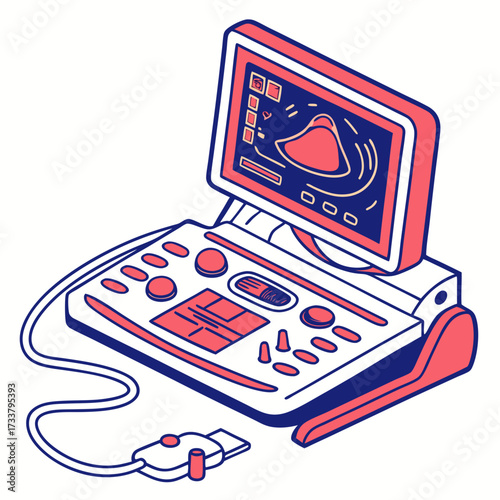 Coral and navy blue ultrasound machine vector illustration