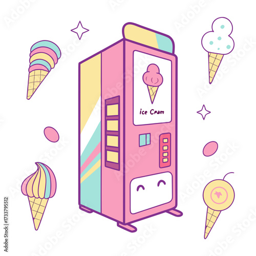 Cute pink ice cream vending machine with colorful cones