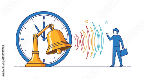 A person hearing the loud alarm bell ringing near the clock signaling a time-sensitive situation or urgent notification.