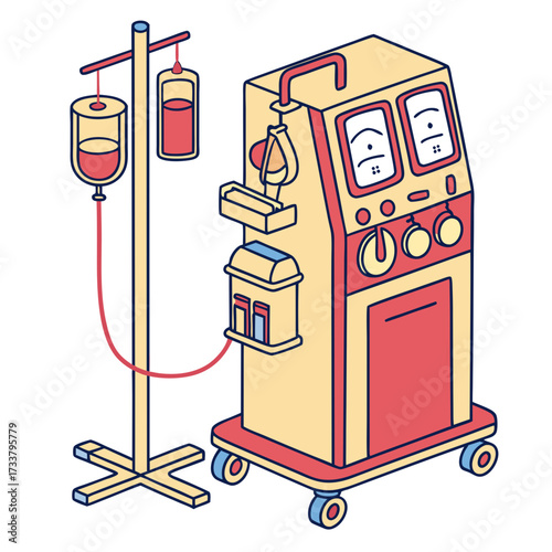 Isometric vector dialysis machine with I V bags medical equipment