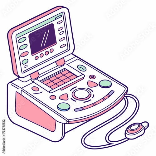 Pink and mint green ultrasound machine vector illustration