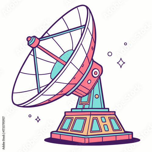 Pink and teal satellite dish vector illustration radio telescope