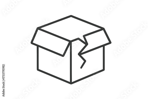 Broken box, damaged package icon. Fragile shipping and delivery problem concept. Vector outline illustration for logistics, returns, and e-commerce web design.