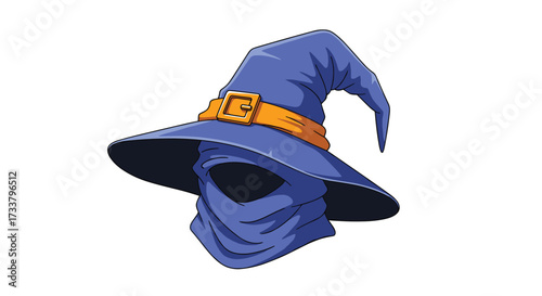 A mysterious figure cloaked in a blue robe and pointed hat.