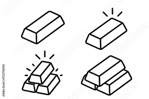 Gold bars outline icon set. Vector collection of golden bullion symbols. Finance, investment, and wealth concept. Editable stroke for banking and treasure design elements.