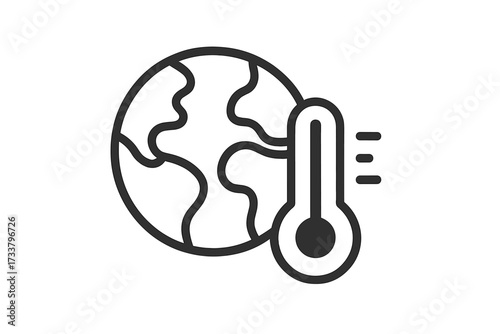 Global warming concept icon. Climate change vector symbol. Planet Earth globe with a hot thermometer pictogram. High temperature and environmental disaster issue sign for web design.