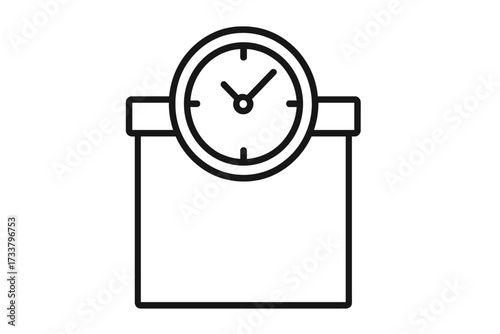Time management concept with clock on a box icon. Express delivery service and shipping deadline symbol. Punctuality, logistics and project management vector line illustration.