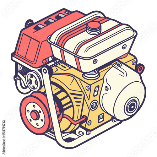 Red yellow and cream engine machine vector motor mechanical
