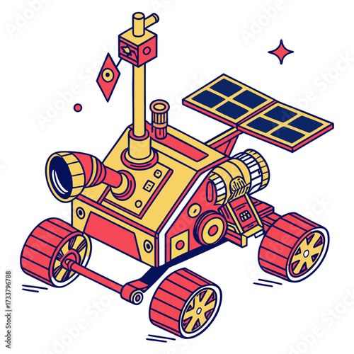 Red yellow and blue space rover illustration mars rover