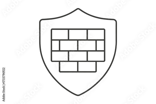 Firewall shield icon. Security and protection concept. Brick wall defense symbol. Thin line vector art for network safety, data privacy, antivirus, secure access and blocking.