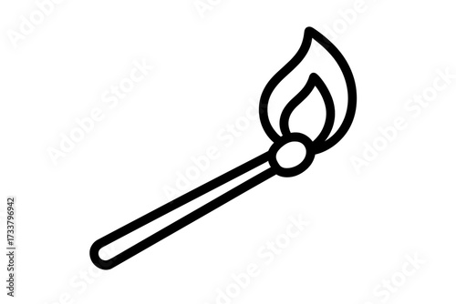 Matchstick outline icon. Burning match with flame vector symbol. Simple line art for web design, apps. Concept of idea, start, ignition, energy, danger and passion.