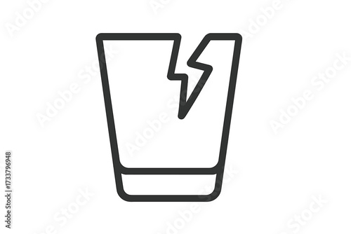 Broken glass outline icon. Fragile symbol. Cracked cup vector pictogram. Shattered glassware linear sign. Damage, risk, warning concept. Graphic design element for web, apps.