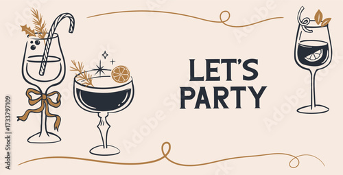 Christmas cocktail party hand-drawn invitation and poster