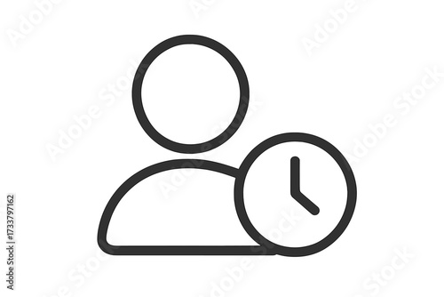 User time management icon. Vector illustration of a person symbol with a clock. Concept for schedule, deadline, history, or temporary access. Simple line art for apps and web.