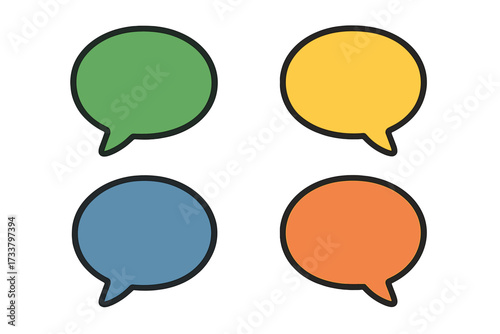 Vector set of colorful speech bubbles. Chat icon collection. Communication concept for social media, messaging apps. Flat style dialogue box for text, quote, opinion. Comic thought bubble.