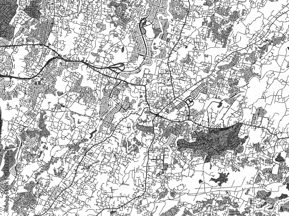 Naklejka premium Minimalist monochrome city map of Cileungsir, Indonesia, illustrated with urban detail.