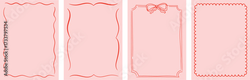 Red and pink vintage ribbon frames for Valentine cards, wedding invitations and Christmas cards