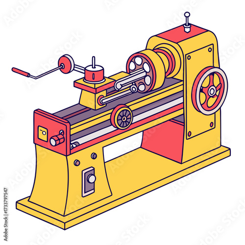 Yellow and red lathe machine vector illustration industrial 1