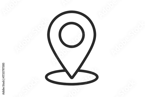 Location pin icon, map pointer symbol for navigation & destination. GPS marker indicating a place, position or address. Simple linear outline vector illustration for web, mobile.