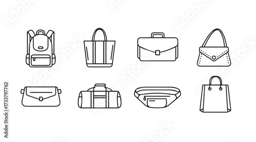 Vector art of bag icons set line