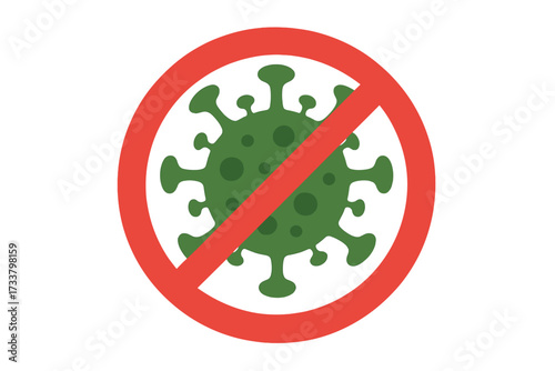 Stop corona virus symbol. COVID-19 prevention message. Prohibition sign with virus icon for awareness. Pandemic health warning vector illustration. No infection concept.