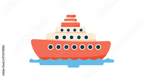 A colorful cruise ship sailing peacefully on calm blue waters at sea.